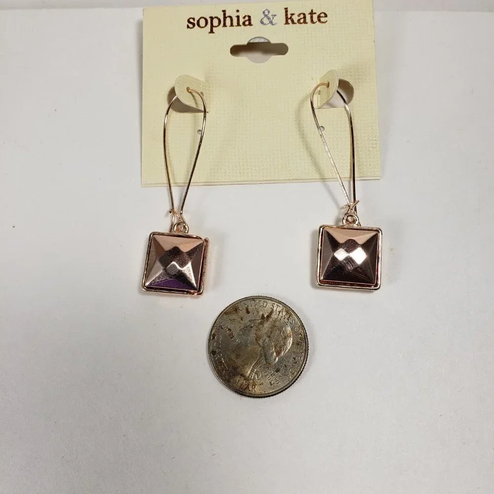 Sophia & Kate Women's Polished Rose Gold tone Square Kidney Wire Drop Earrings
